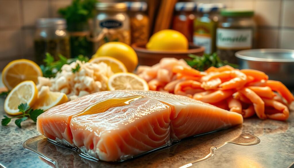 Fresh salmon and crab ingredients Fresh salmon and crab ingredients